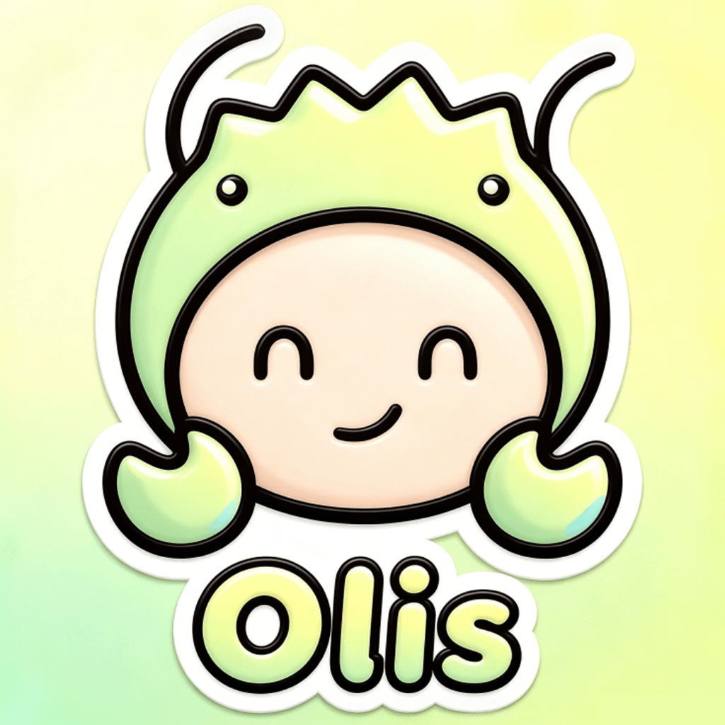 Olis, a smiling little character in a lime-green hat